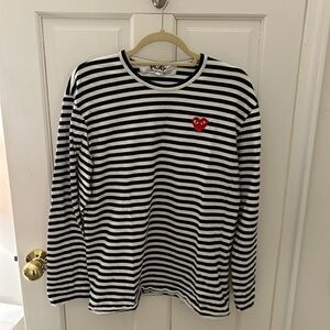 Women's Black and White Striped Long Sleeve Tee